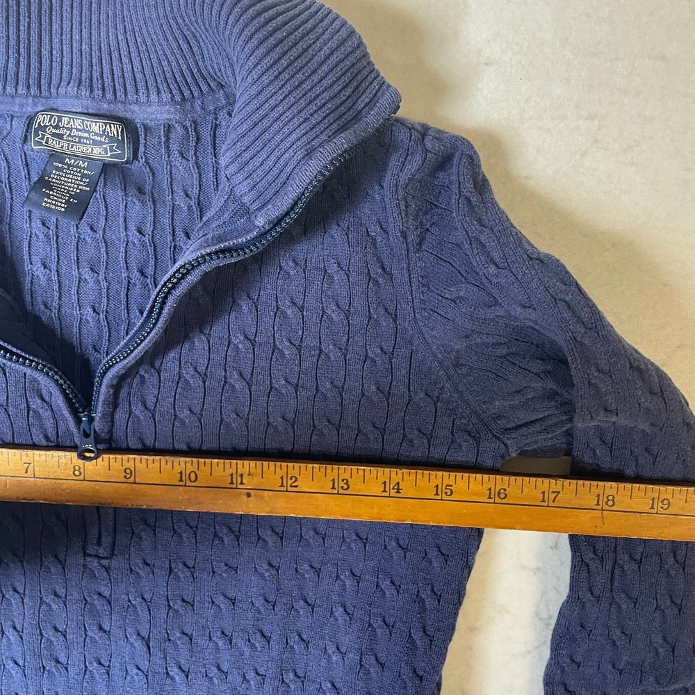 Polo Jeans Company Ralph Lauren Cable Knit Quarter Zip Sweater Navy Blue M M - Picture 4 of 6